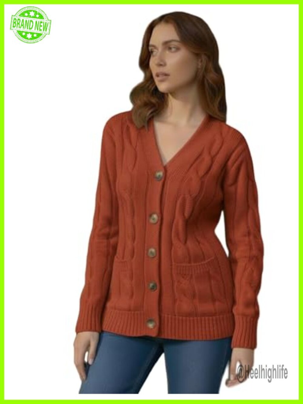 Women's Button Down Cable Knit Cardigan Long Sleeve Mid Length